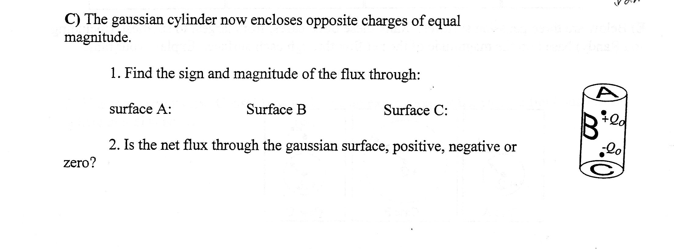 Solved The Gaussian Cylinder Now Encloses Opposite Charges Chegg Com