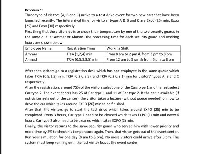 Solved Problem 1: Three Type Of Visitors (A, B And C) Arrive | Chegg ...