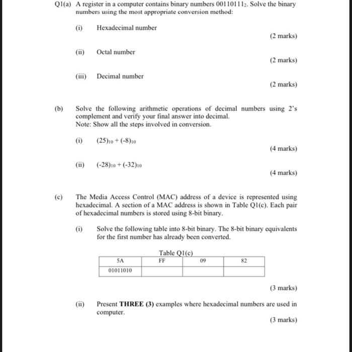 Solved Ql(a) A register in a computer contains binary | Chegg.com