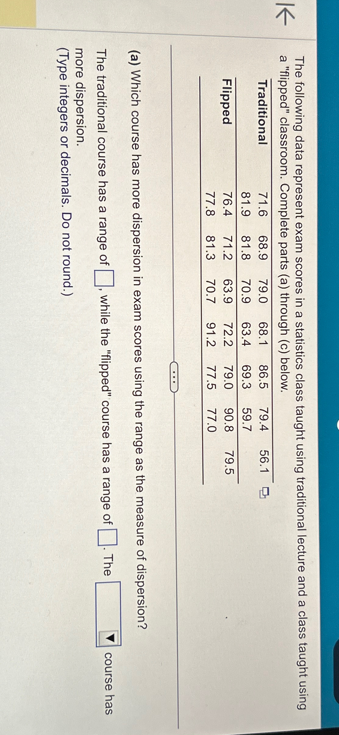 Solved The following data represent exam scores in a | Chegg.com