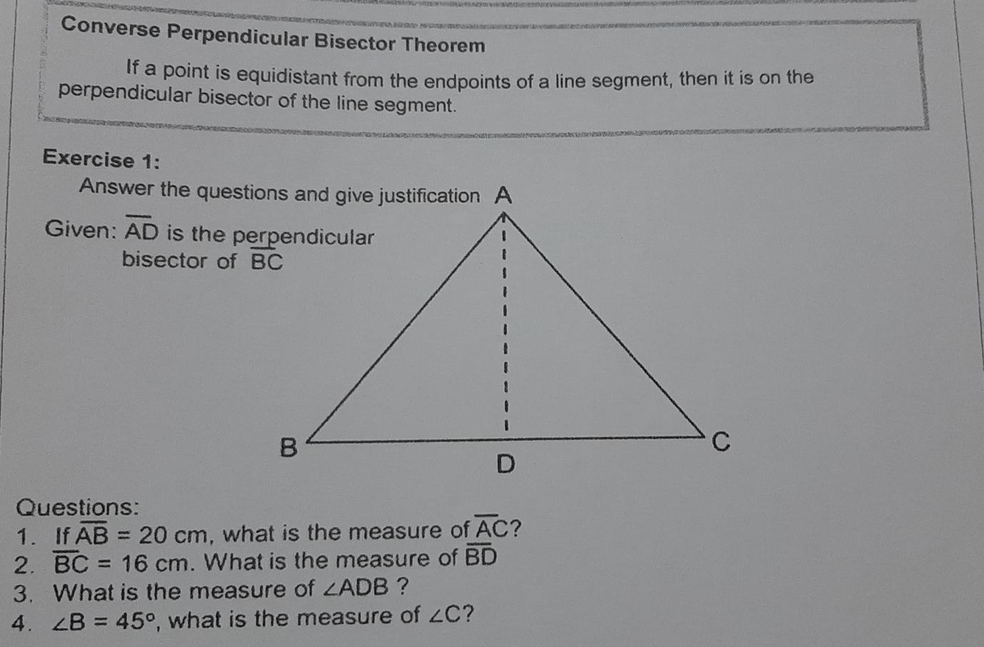 Converse of the 2024 perpendicular bisector theorem