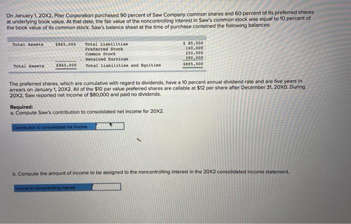 Solved On January 1 20x2 Plier Corporation Purchased 90 4617