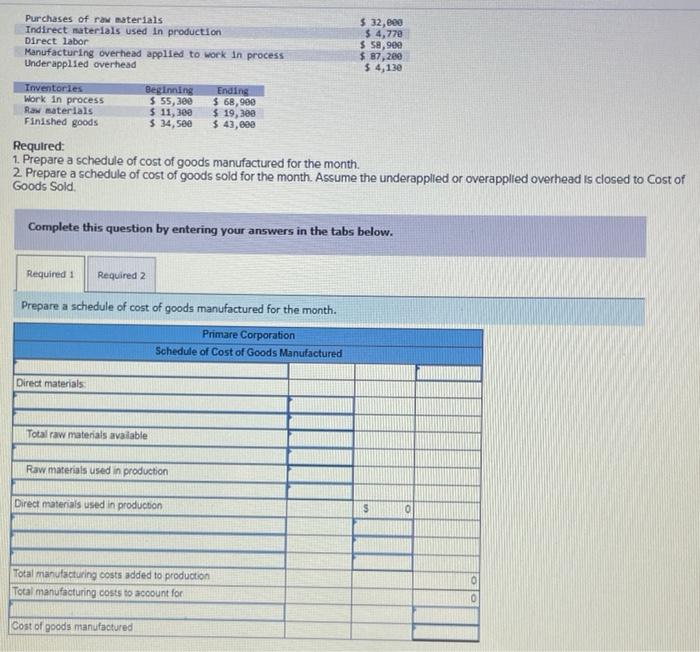 Solved Purchases of raw materials Indirect materials used in
