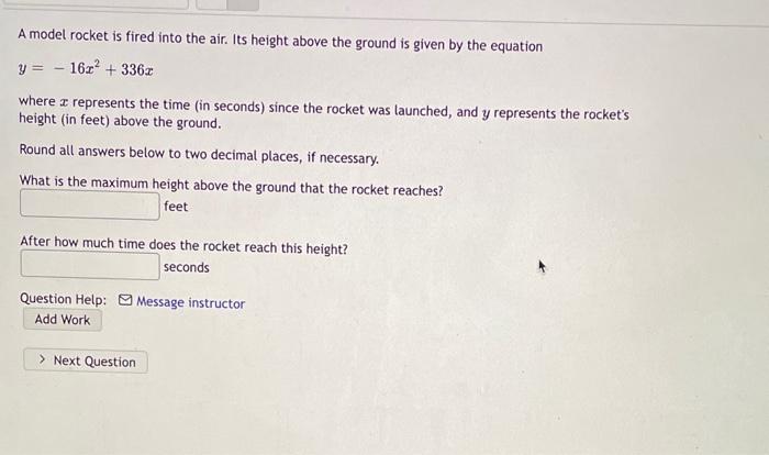 Solved A model rocket is fired into the air. Its height | Chegg.com