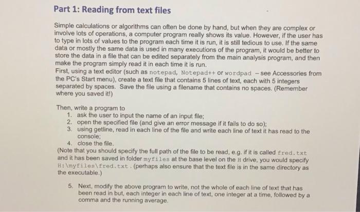 Solved Part 1: Reading from text files Simple calculations | Chegg.com