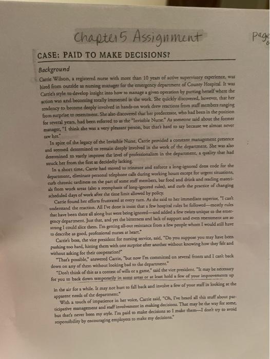 Solved Chapter 5 Assignment 5 page CASE: PAID TO MAKE | Chegg.com