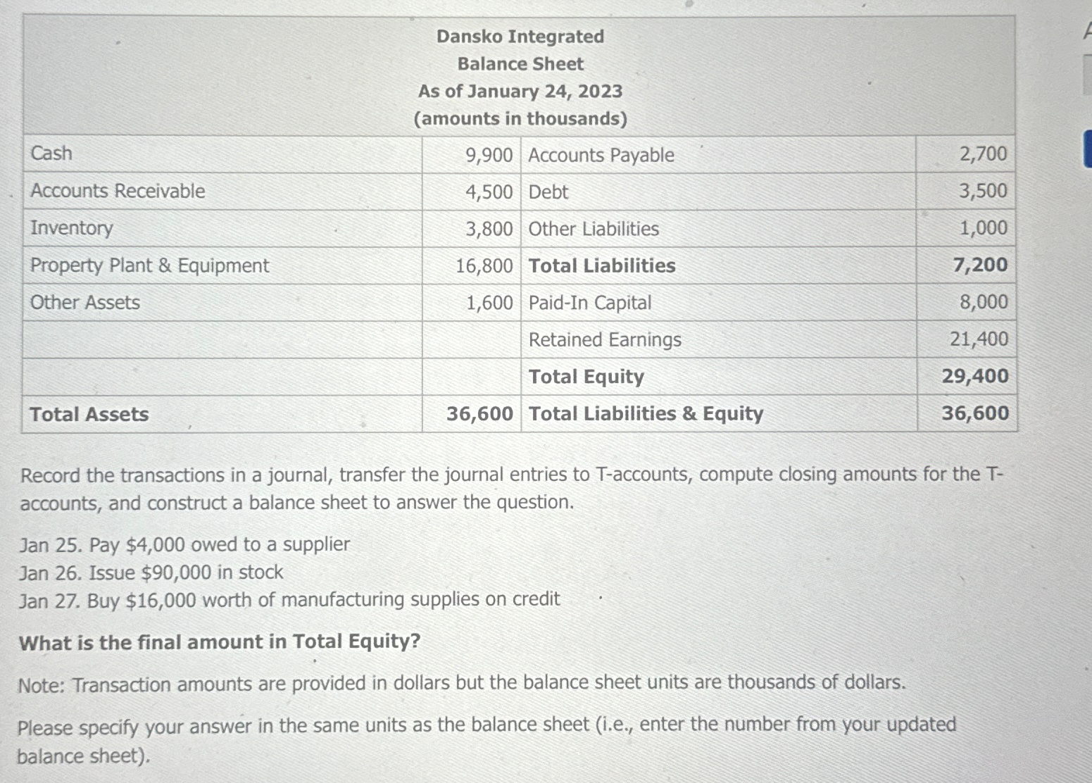 Solved \table[[\table[[Dansko Integrated],[Balance | Chegg.com