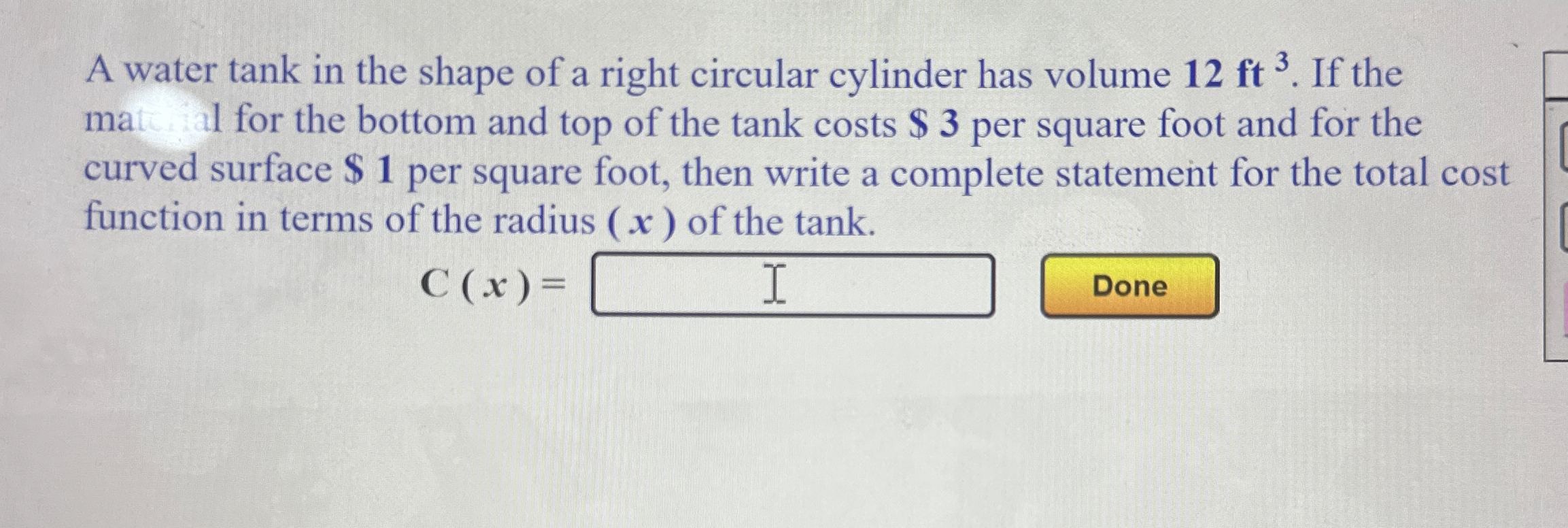 Solved A water tank in the shape of a right circular | Chegg.com
