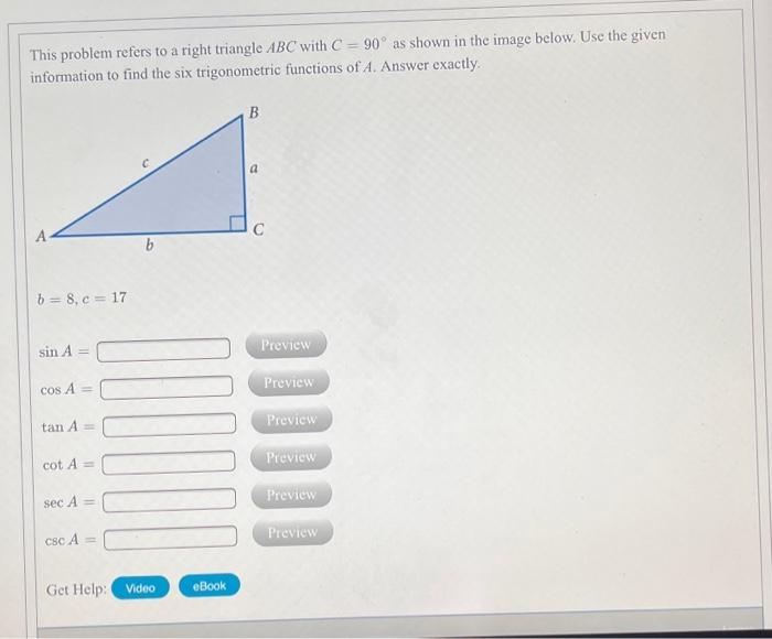 Solved This problem refers to a right triangle ABC with | Chegg.com