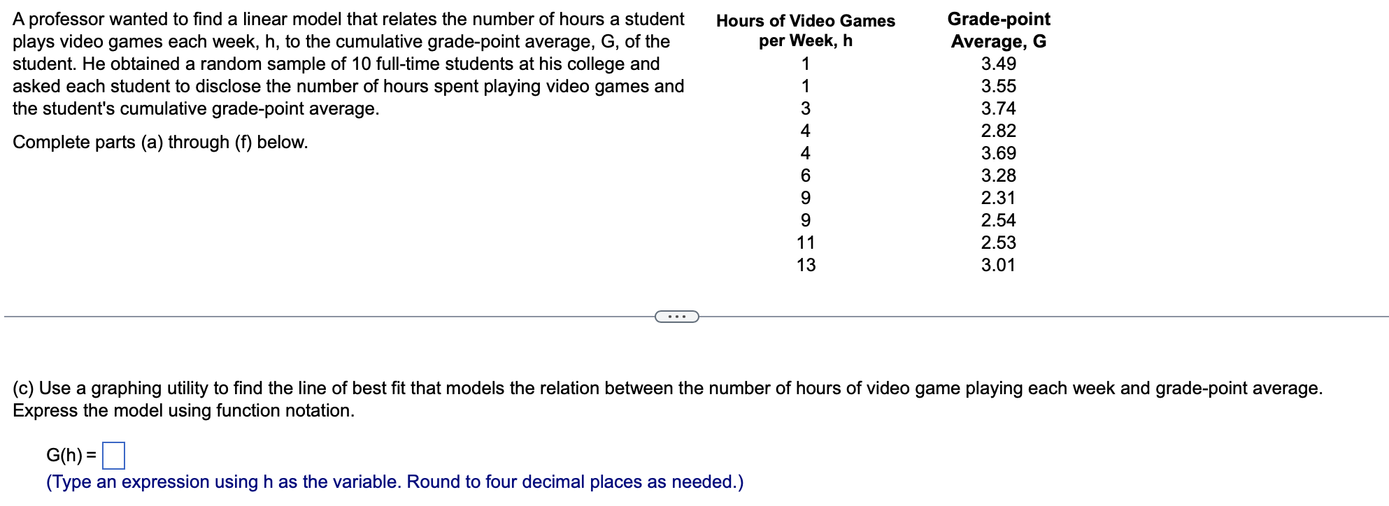 Solved (c) ﻿Use a graphing utility to find the line of best | Chegg.com