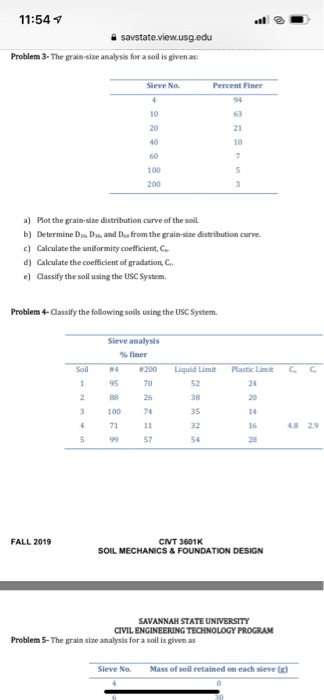 Solved 11:54 savstate.view.usg.edu Problem 3-The grain size | Chegg.com
