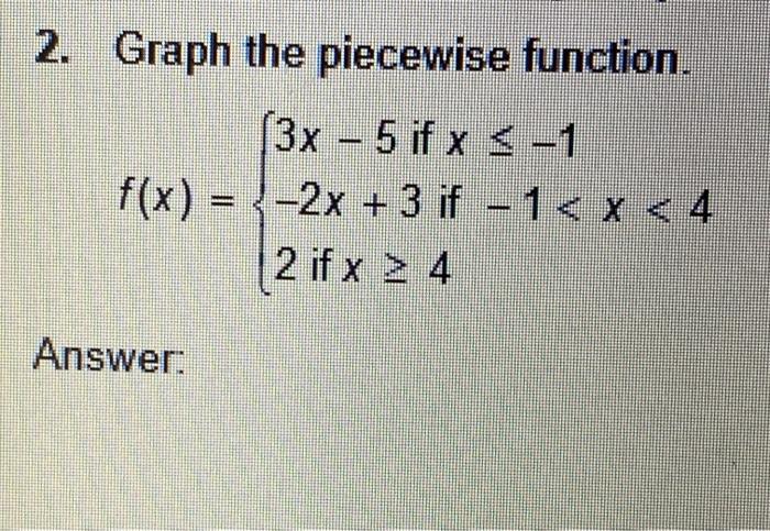 Solved 2. Graph the piecewise function. (3x – 5 if x