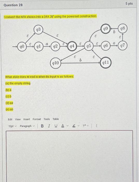 Solved I convert the NFA shown into a DFA M using the | Chegg.com