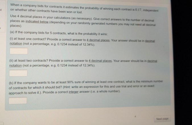 Solved D When A Company Bids For Contracts It Estimates The | Chegg.com