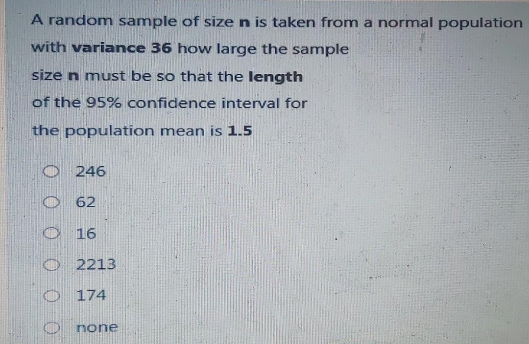 Solved A random sample of size n is taken from a normal | Chegg.com
