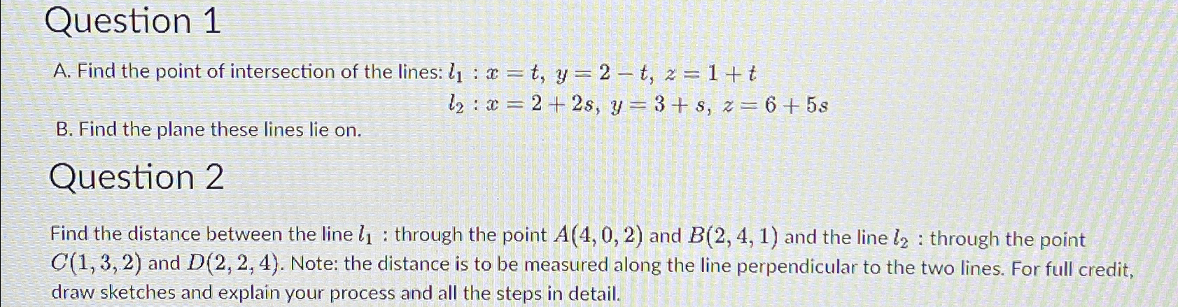 Solved Question 1A. ﻿Find the point of intersection of the | Chegg.com