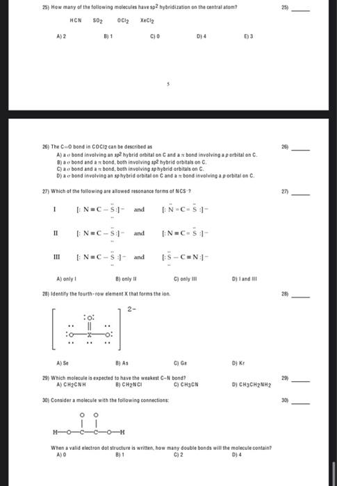 Solved i 25) How many of the following molecules have sp2 | Chegg.com