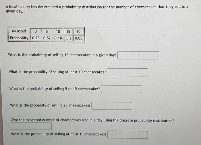 Solved A local bakery has determined a probability | Chegg.com