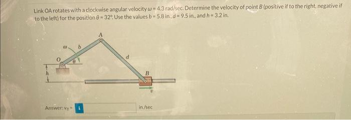 Solved Link OA rotates with a clockwise angular velocity | Chegg.com
