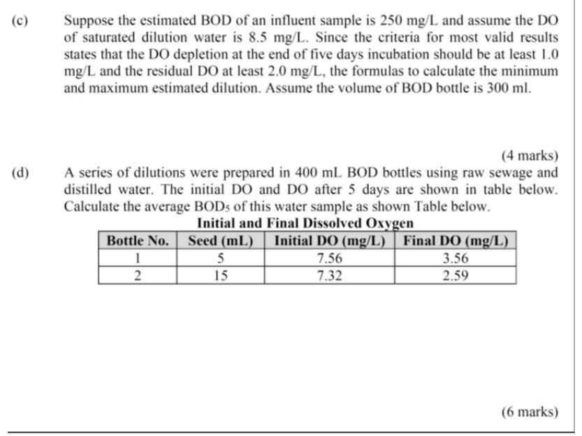Solved (c) Suppose the estimated BOD of an influent sample