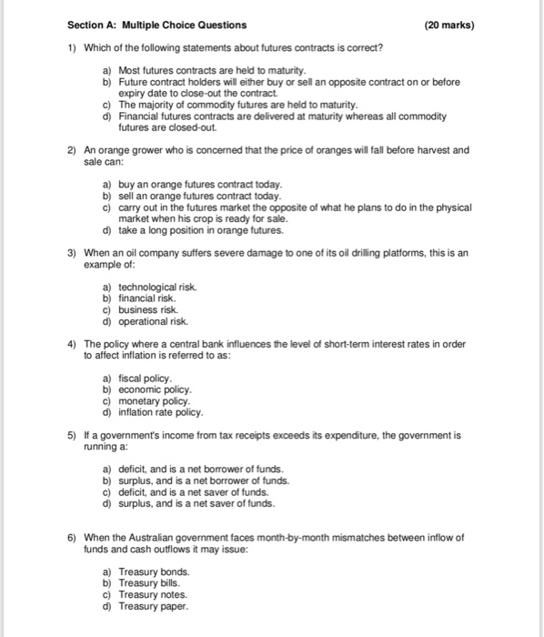 Solved (20 marks) Section A: Multiple Choice Questions 1) | Chegg.com