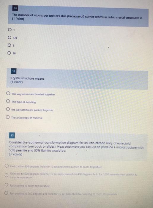 Solved 10 The number of atoms per unit cell due (because of) | Chegg.com