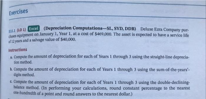 Solved Exercises ELLI (101) Excel (Depreciation Computations | Chegg.com