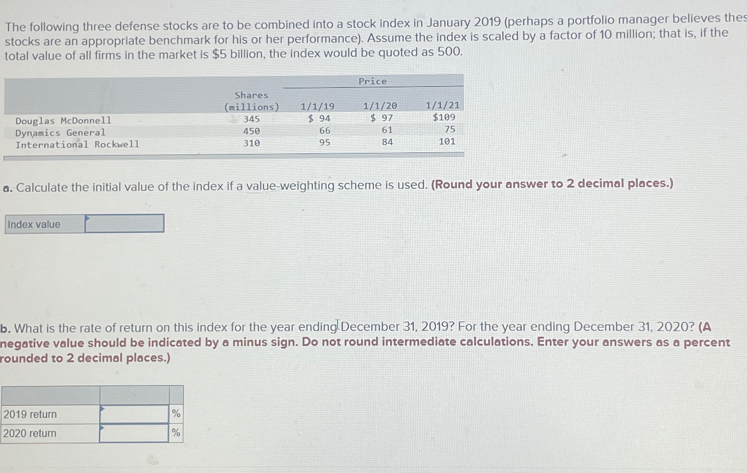 Solved The Following Three Defense Stocks Are To Be Combined | Chegg.com