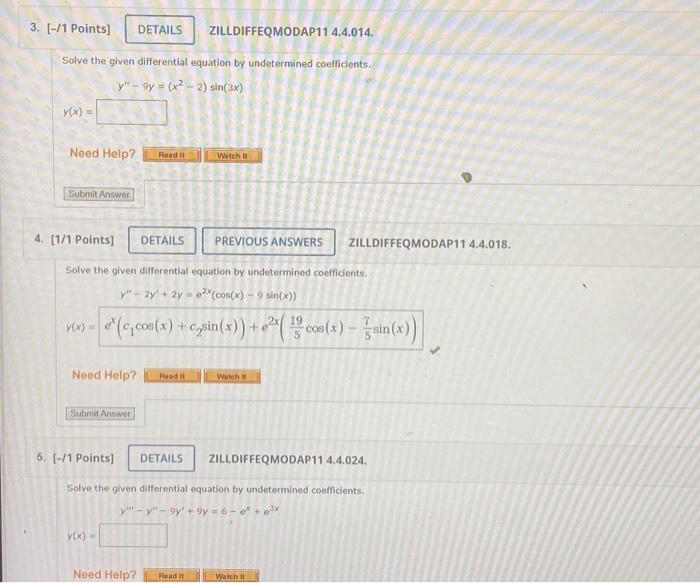 Solved Y′′′−y′′−9y′+9y=6−ex+e3xy(x)= ZILLDIFFEQMODAP11 | Chegg.com