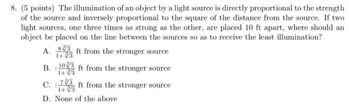 Solved 8. (5 points) The illumination of an object by a | Chegg.com