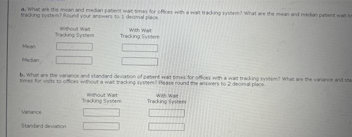 Solved a. What are the mean and median patient wait times | Chegg.com