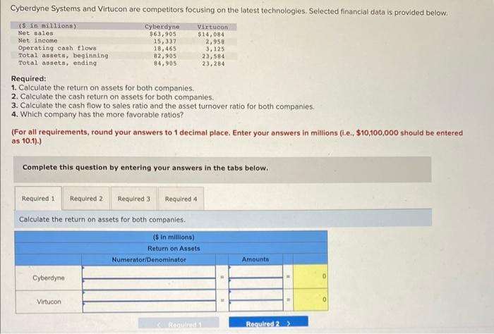 Solved Required: 1. Calculate the return on assets for both | Chegg.com