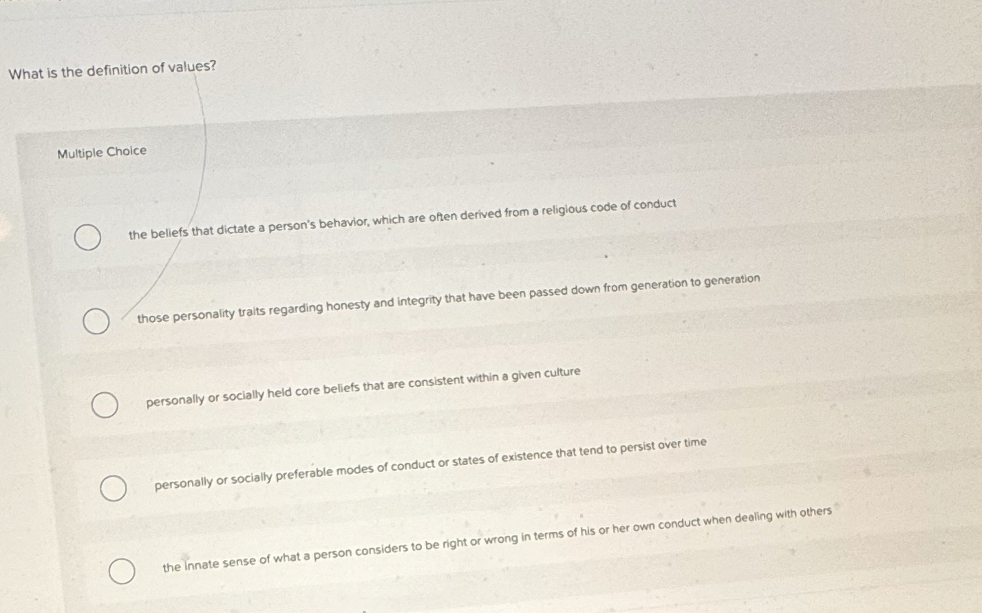 Solved What is the definition of values?Multiple Choicethe | Chegg.com