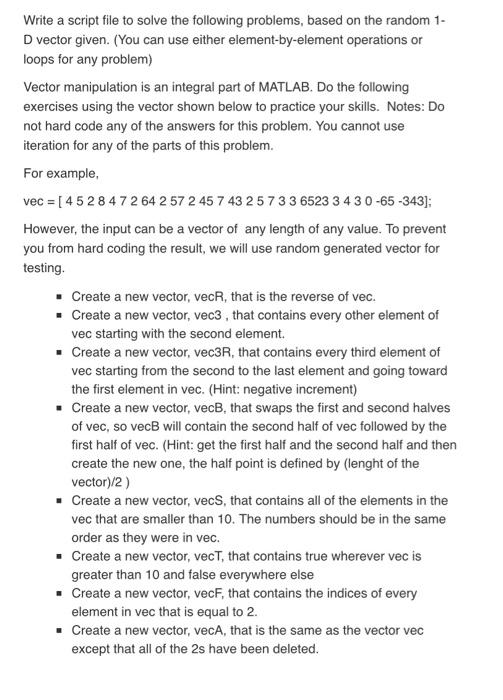Solved Write a script file to solve the following problems, | Chegg.com