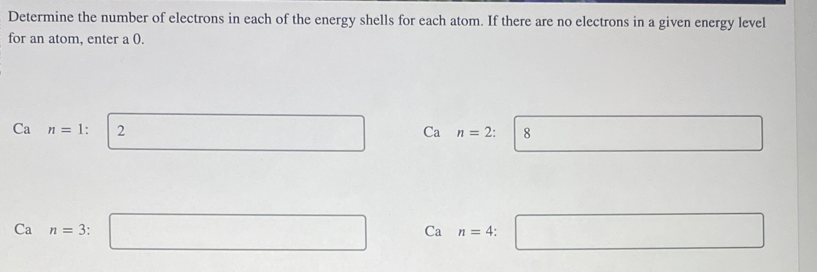 relative energy of the electrons in the shells of a calcium atom
