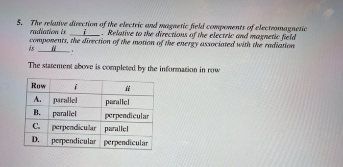 Solved 5. The relative direction of the electric and | Chegg.com
