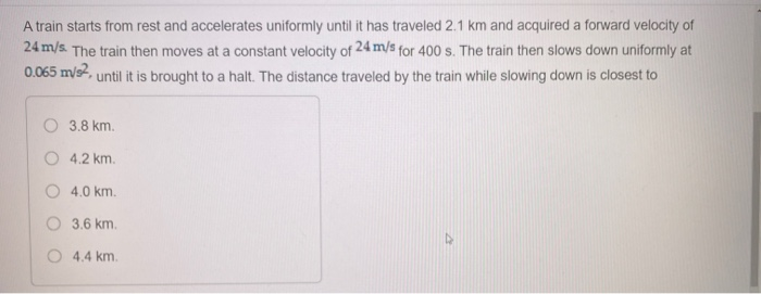 Solved A train starts from rest and accelerates uniformly | Chegg.com