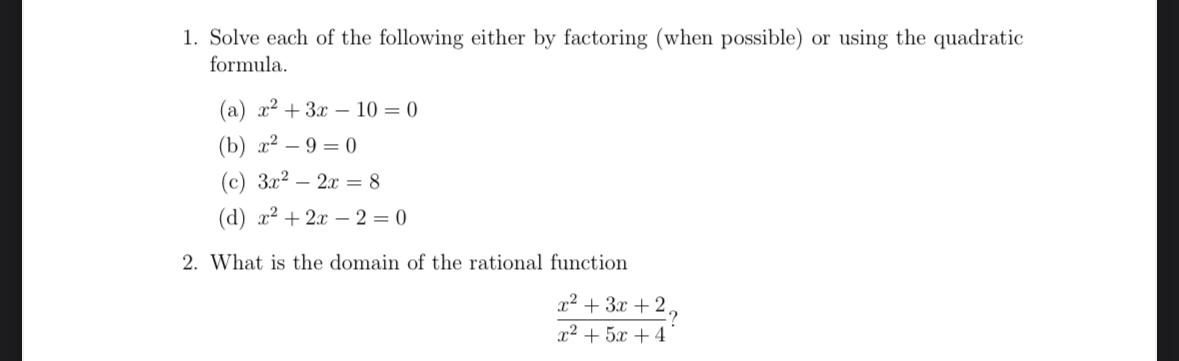 Solved Solve each of the following either by factoring (when | Chegg.com