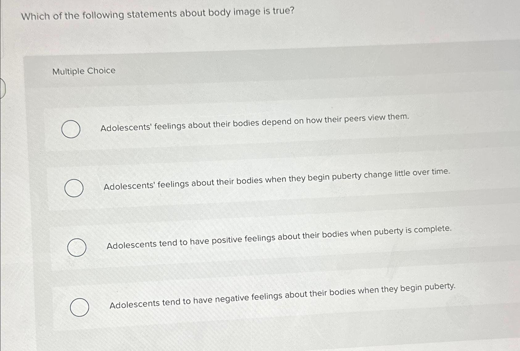 Solved Which of the following statements about body image is