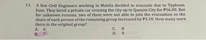 Solved 1. A few Civil Engineers working in Manila decided to | Chegg.com