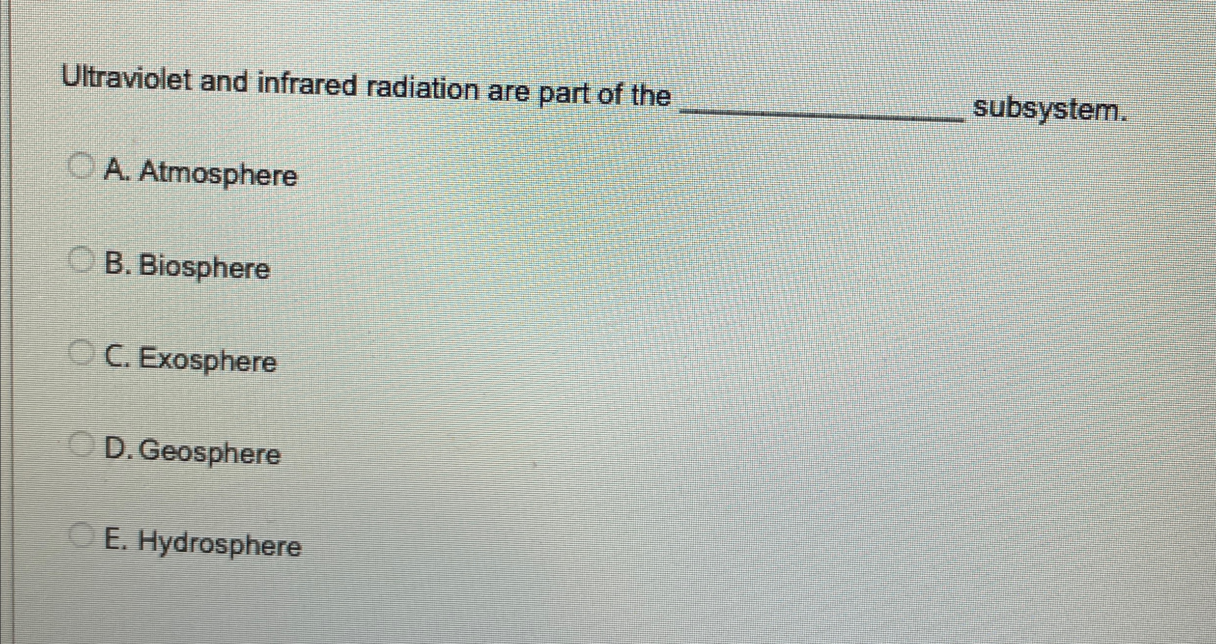 Solved Ultraviolet and infrared radiation are part of the q, | Chegg.com