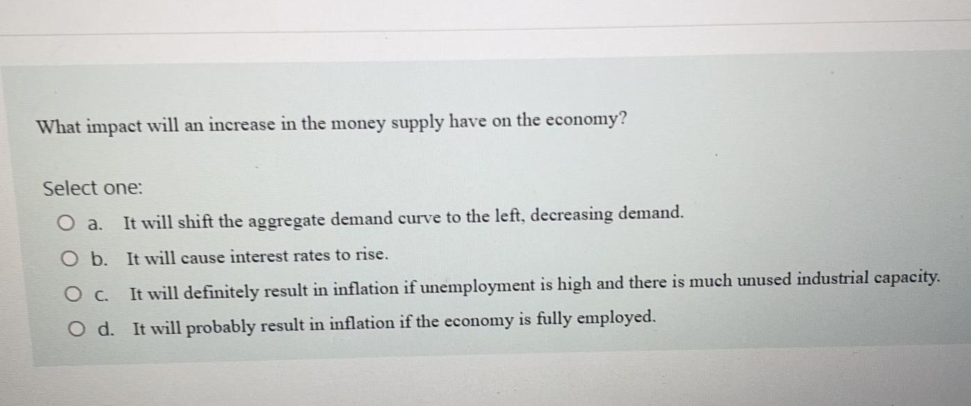 Solved What impact will an increase in the money supply have | Chegg.com
