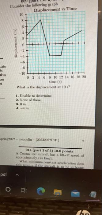 Solved Consider the following graph Displacement vs Time 10 | Chegg.com