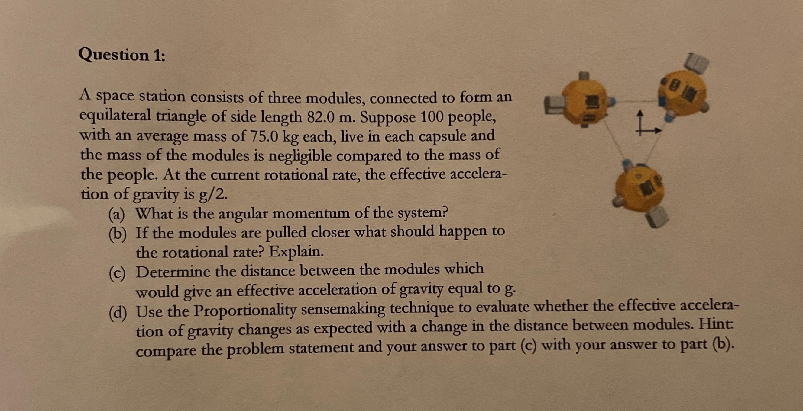 Solved Question 1:\\nA space station consists of three | Chegg.com