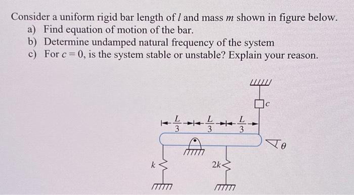 Solved Consider a uniform rigid bar length of l and mass m | Chegg.com