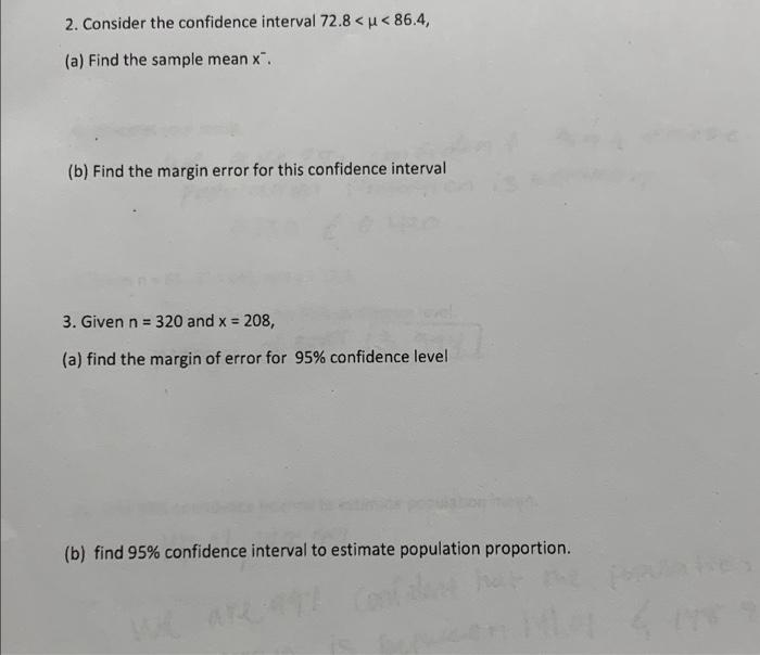 Solved 2. Consider the confidence interval 72.8