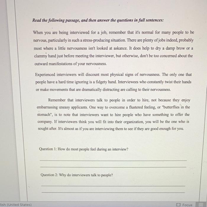Solved Read the following passage, and then answer the | Chegg.com
