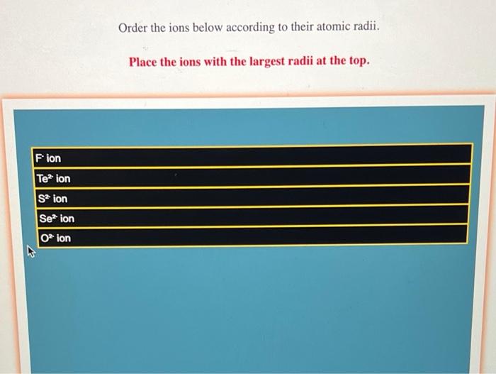 Solved Order the ions below according to their atomic radii. | Chegg.com