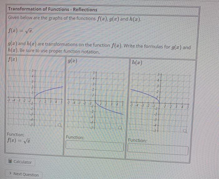 Solved Transformation of Functions - Reflections Given below | Chegg.com
