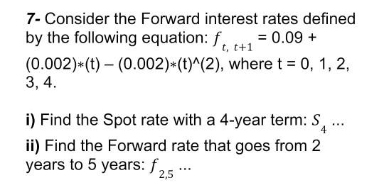 Solved 7- Consider the Forward interest rates defined by the | Chegg.com